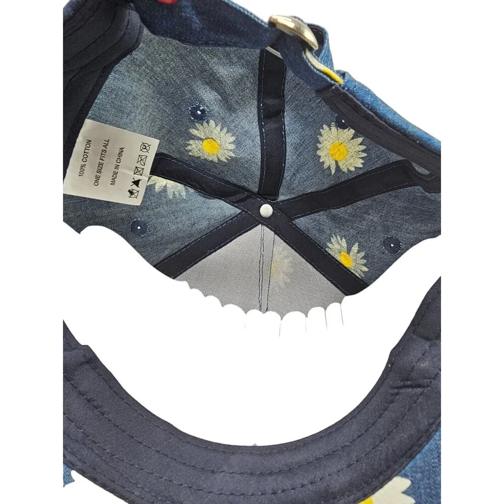 Denim Like Daisy Flower Baseball Cap Hat Blue  Yellow White‎ Adjustable
